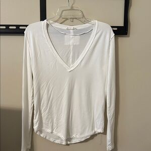 Free People White V-Neck Long Sleeve Top